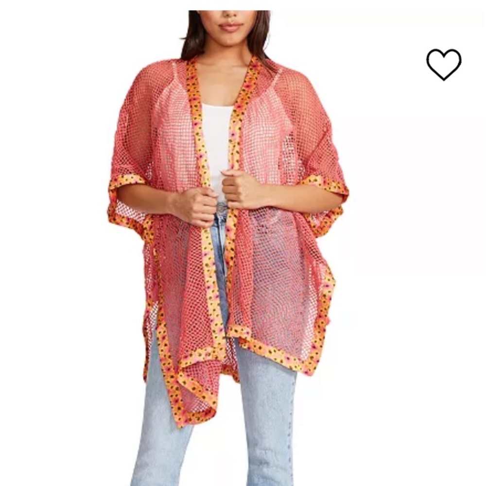 New Women's Open Wave Mesh Floral Boarder Kimono